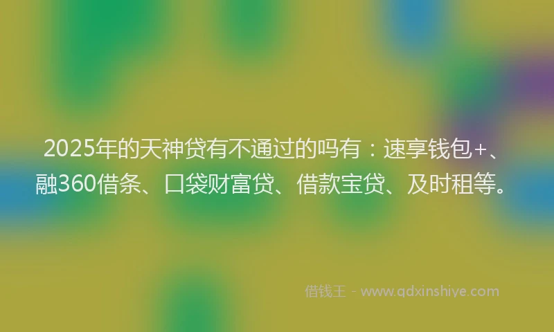 2025年的天神贷有不通过的吗有：速享钱包+、融360借条、口袋财富贷、借款宝贷、及时租等。