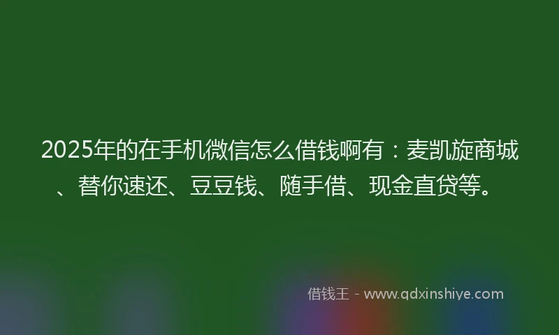 2025年的在手机微信怎么借钱啊有：麦凯旋商城、替你速还、豆豆钱、随手借、现金直贷等。