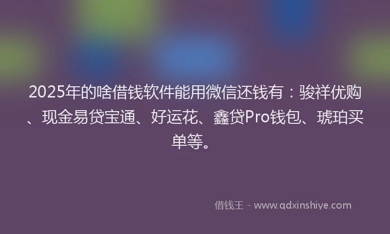 2025年的啥借钱软件能用微信还钱有：骏祥优购、现金易贷宝通、好运花、鑫贷Pro钱包、琥珀买单等。