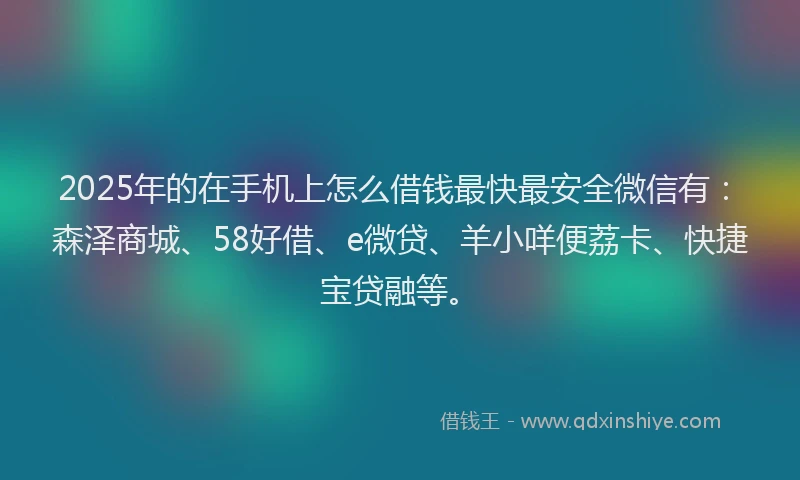 2025年的在手机上怎么借钱最快最安全微信有：森泽商城、58好借、e微贷、羊小咩便荔卡、快捷宝贷融等。