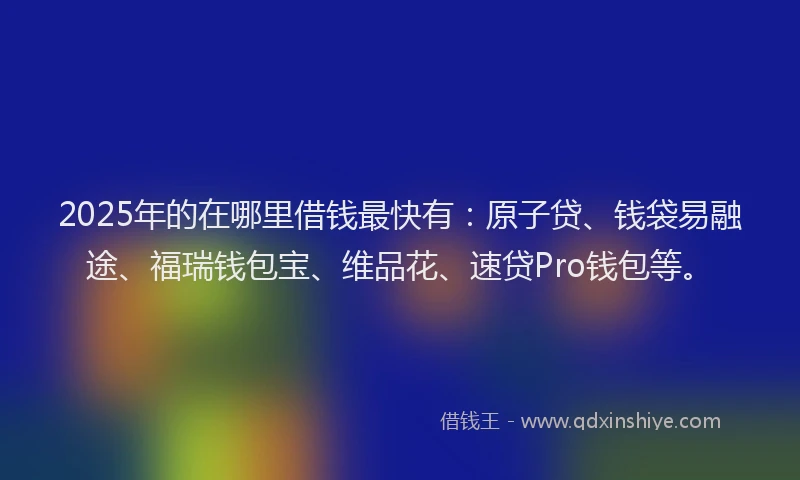 2025年的在哪里借钱最快有：原子贷、钱袋易融途、福瑞钱包宝、维品花、速贷Pro钱包等。