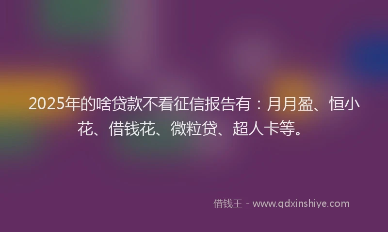 2025年的啥贷款不看征信报告有：月月盈、恒小花、借钱花、微粒贷、超人卡等。