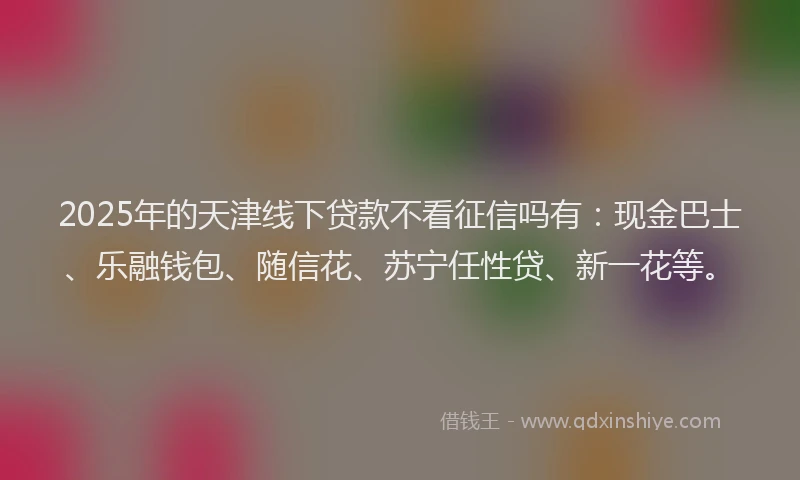 2025年的天津线下贷款不看征信吗有：现金巴士、乐融钱包、随信花、苏宁任性贷、新一花等。