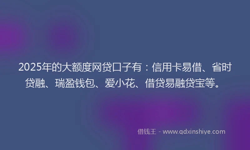 2025年的大额度网贷口子有：信用卡易借、省时贷融、瑞盈钱包、爱小花、借贷易融贷宝等。