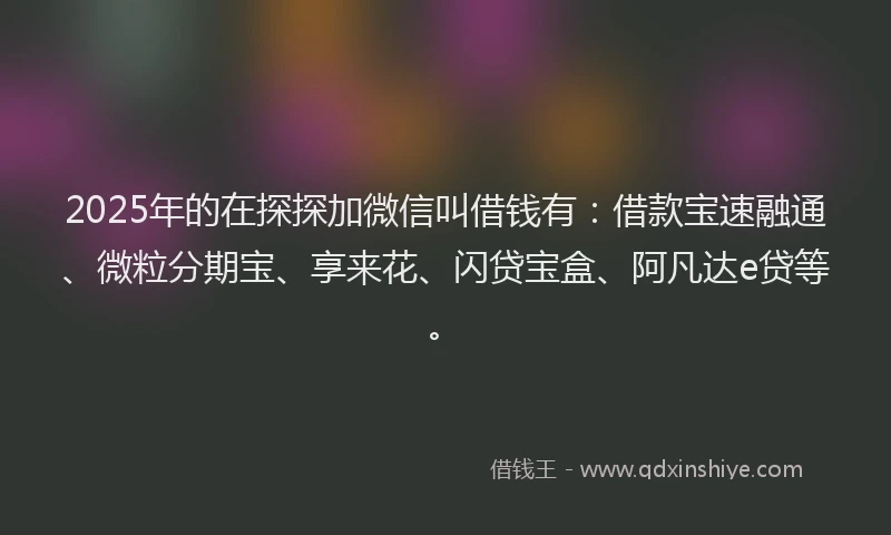 2025年的在探探加微信叫借钱有：借款宝速融通、微粒分期宝、享来花、闪贷宝盒、阿凡达e贷等。