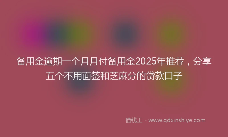 备用金逾期一个月月付备用金2025年推荐，分享五个不用面签和芝麻分的贷款口子