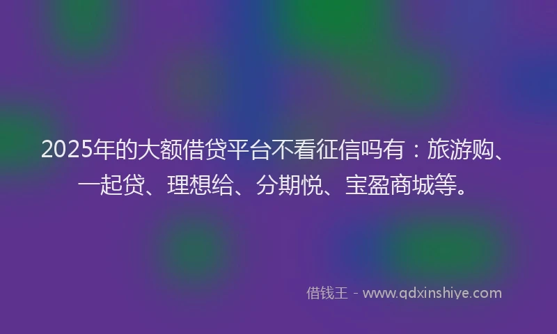 2025年的大额借贷平台不看征信吗有：旅游购、一起贷、理想给、分期悦、宝盈商城等。
