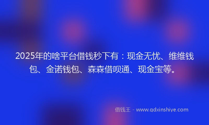 2025年的啥平台借钱秒下有：现金无忧、维维钱包、金诺钱包、森森借呗通、现金宝等。