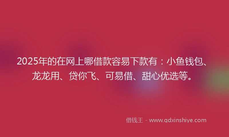 2025年的在网上哪借款容易下款有：小鱼钱包、龙龙用、贷你飞、可易借、甜心优选等。