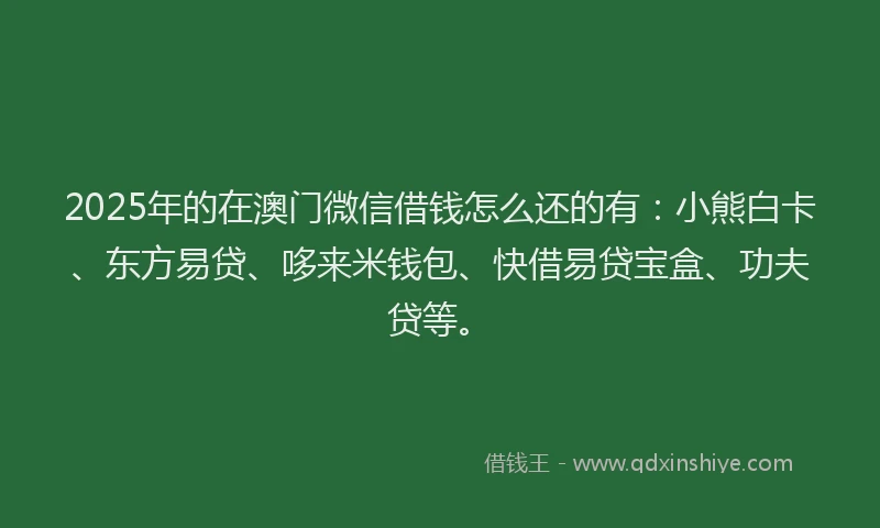 2025年的在澳门微信借钱怎么还的有：小熊白卡、东方易贷、哆来米钱包、快借易贷宝盒、功夫贷等。