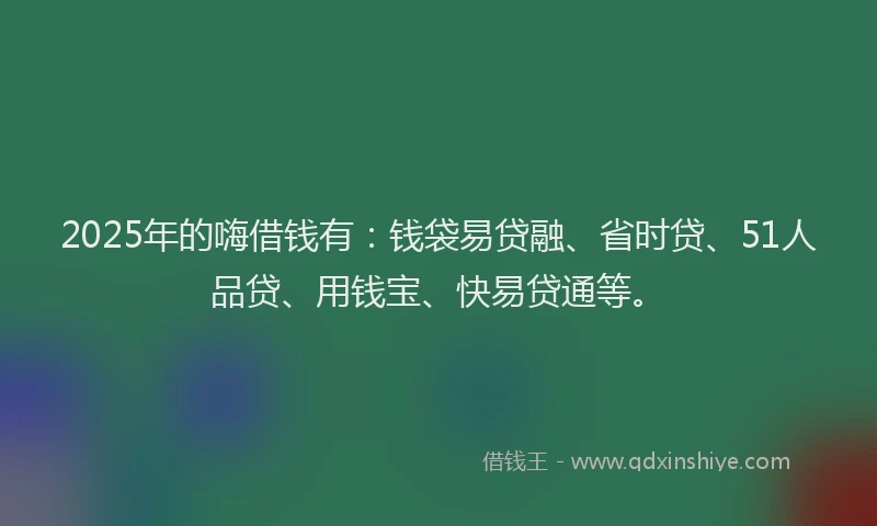 2025年的嗨借钱有：钱袋易贷融、省时贷、51人品贷、用钱宝、快易贷通等。
