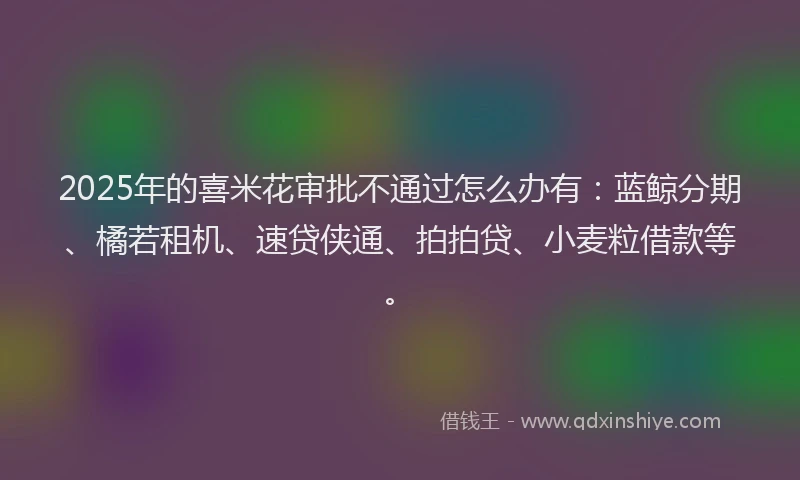 2025年的喜米花审批不通过怎么办有：蓝鲸分期、橘若租机、速贷侠通、拍拍贷、小麦粒借款等。