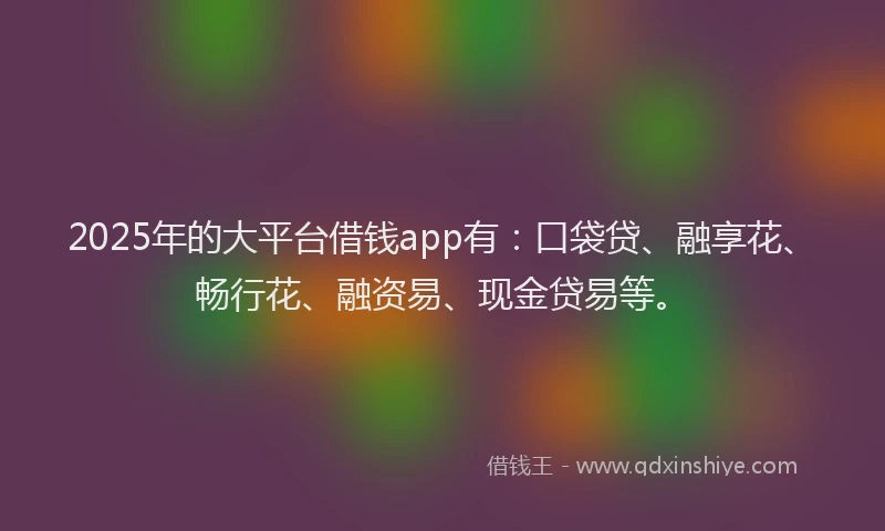 2025年的大平台借钱app有：口袋贷、融享花、畅行花、融资易、现金贷易等。