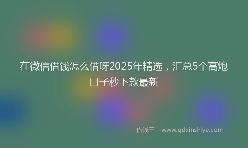 在微信借钱怎么借呀2025年精选，汇总5个高炮口子秒下款最新