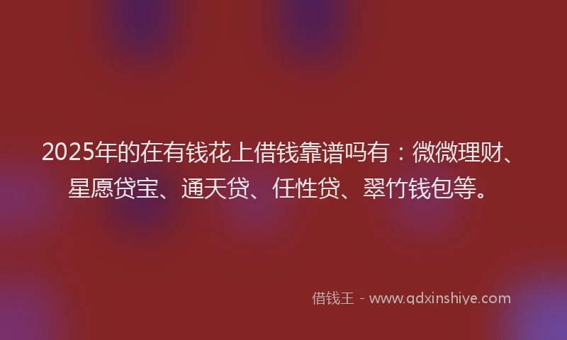 2025年的在有钱花上借钱靠谱吗有：微微理财、星愿贷宝、通天贷、任性贷、翠竹钱包等。