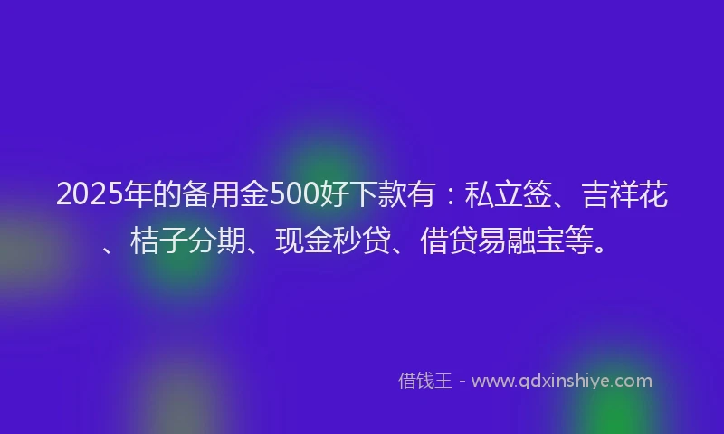 2025年的备用金500好下款有:私立签、吉祥花、桔子分期、现金秒贷、借贷易融宝等。