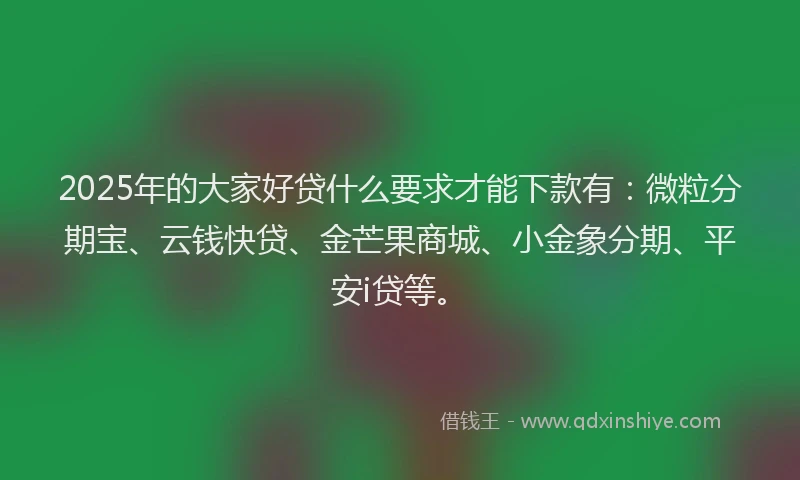 2025年的大家好贷什么要求才能下款有：微粒分期宝、云钱快贷、金芒果商城、小金象分期、平安i贷等。