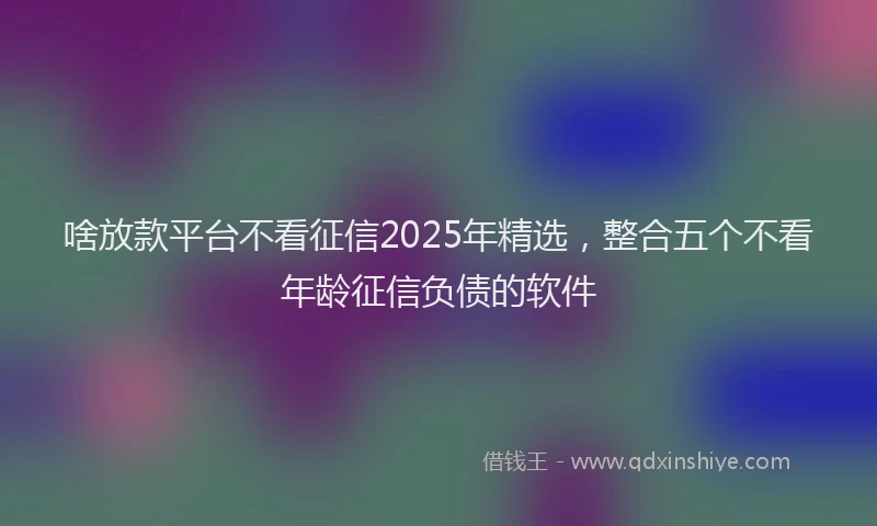 啥放款平台不看征信2025年精选，整合五个不看年龄征信负债的软件