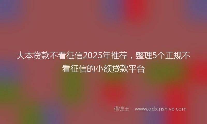 大本贷款不看征信2025年推荐，整理5个正规不看征信的小额贷款平台