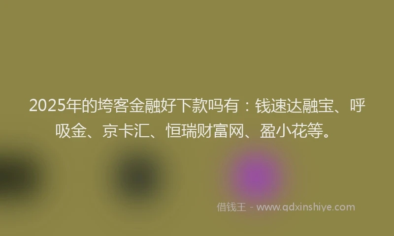 2025年的垮客金融好下款吗有：钱速达融宝、呼吸金、京卡汇、恒瑞财富网、盈小花等。