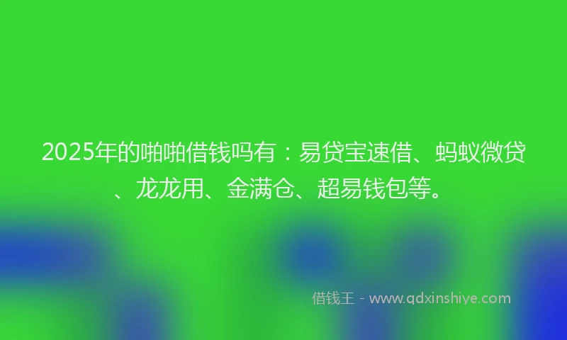 2025年的啪啪借钱吗有：易贷宝速借、蚂蚁微贷、龙龙用、金满仓、超易钱包等。