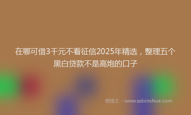 在哪可借3千元不看征信2025年精选,整理五个黑白贷款不是高炮的口子