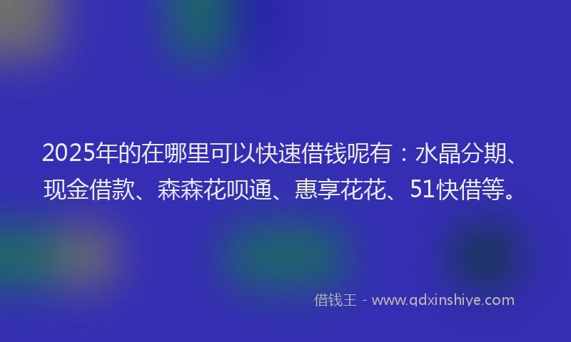 2025年的在哪里可以快速借钱呢有：水晶分期、现金借款、森森花呗通、惠享花花、51快借等。