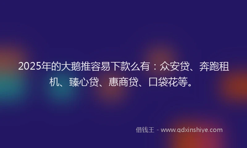 2025年的大鹅推容易下款么有：众安贷、奔跑租机、臻心贷、惠商贷、口袋花等。