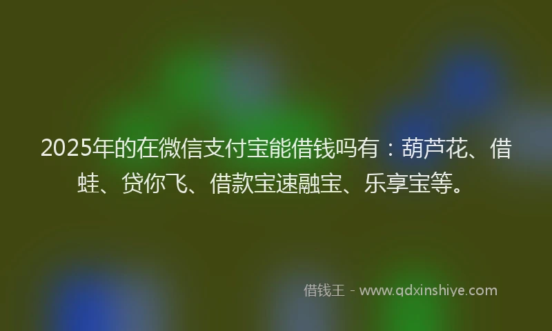 2025年的在微信支付宝能借钱吗有：葫芦花、借蛙、贷你飞、借款宝速融宝、乐享宝等。