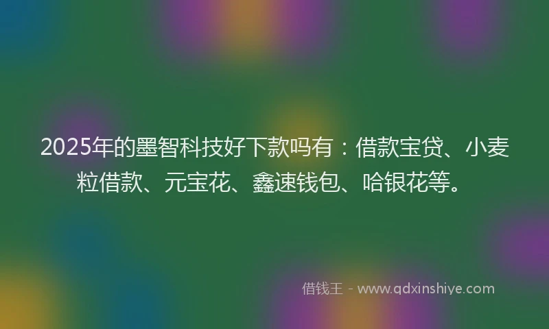 2025年的墨智科技好下款吗有：借款宝贷、小麦粒借款、元宝花、鑫速钱包、哈银花等。