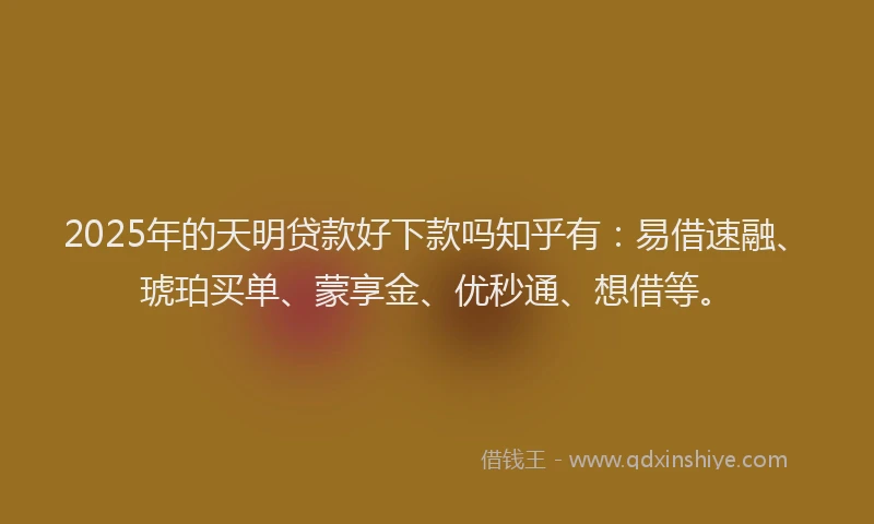 2025年的天明贷款好下款吗知乎有：易借速融、琥珀买单、蒙享金、优秒通、想借等。