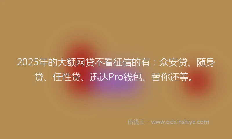 2025年的大额网贷不看征信的有：众安贷、随身贷、任性贷、迅达Pro钱包、替你还等。