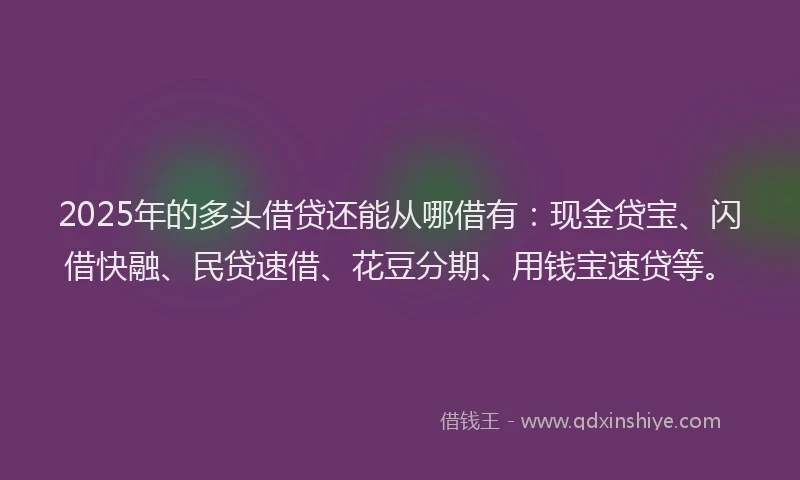 2025年的多头借贷还能从哪借有:现金贷宝、闪借快融、民贷速借、花豆分期、用钱宝速贷等。