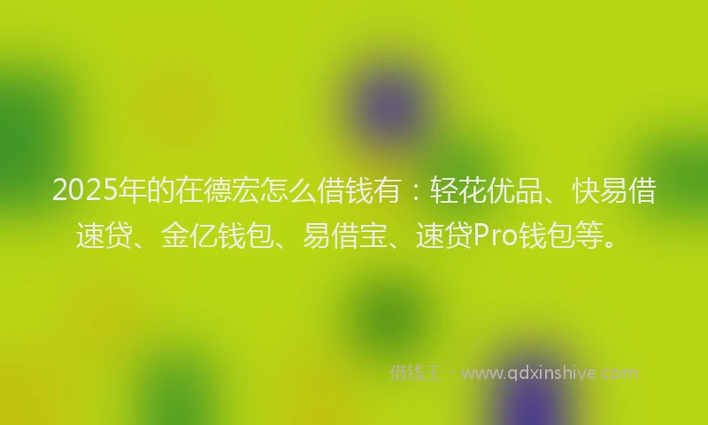 2025年的在德宏怎么借钱有：轻花优品、快易借速贷、金亿钱包、易借宝、速贷Pro钱包等。