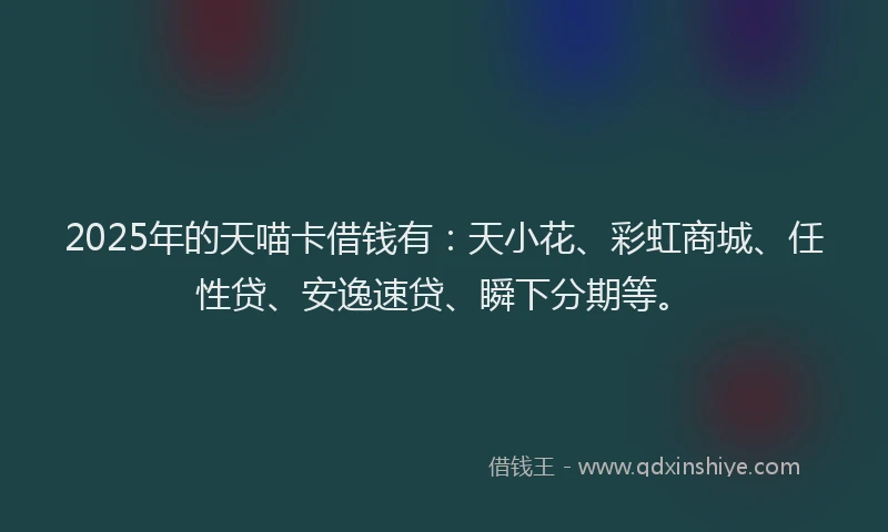 2025年的天喵卡借钱有：天小花、彩虹商城、任性贷、安逸速贷、瞬下分期等。
