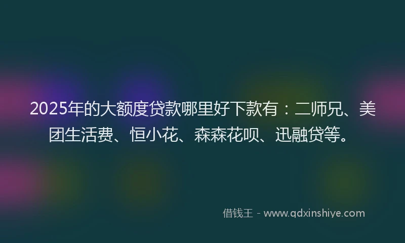 2025年的大额度贷款哪里好下款有：二师兄、美团生活费、恒小花、森森花呗、迅融贷等。