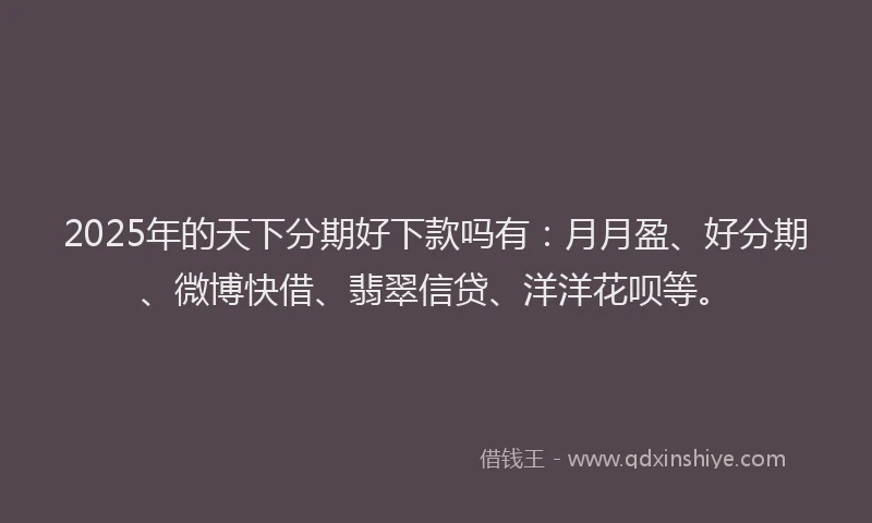 2025年的天下分期好下款吗有：月月盈、好分期、微博快借、翡翠信贷、洋洋花呗等。