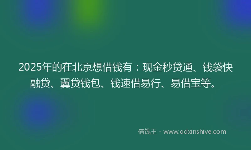 2025年的在北京想借钱有：现金秒贷通、钱袋快融贷、翼贷钱包、钱速借易行、易借宝等。