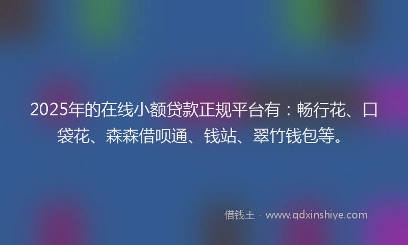 2025年的在线小额贷款正规平台有：畅行花、口袋花、森森借呗通、钱站、翠竹钱包等。