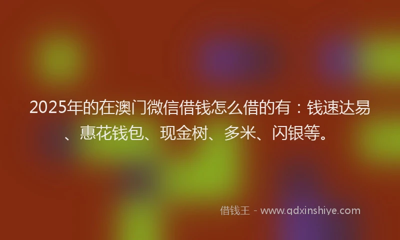 2025年的在澳门微信借钱怎么借的有：钱速达易、惠花钱包、现金树、多米、闪银等。
