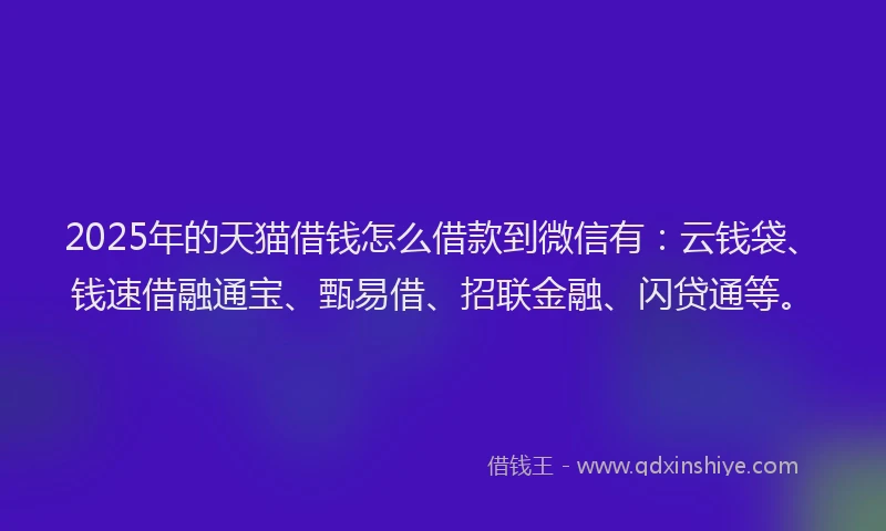 2025年的天猫借钱怎么借款到微信有：云钱袋、钱速借融通宝、甄易借、招联金融、闪贷通等。