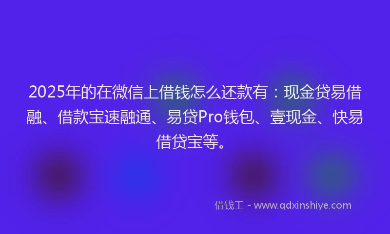 2025年的在微信上借钱怎么还款有：现金贷易借融、借款宝速融通、易贷Pro钱包、壹现金、快易借贷宝等。