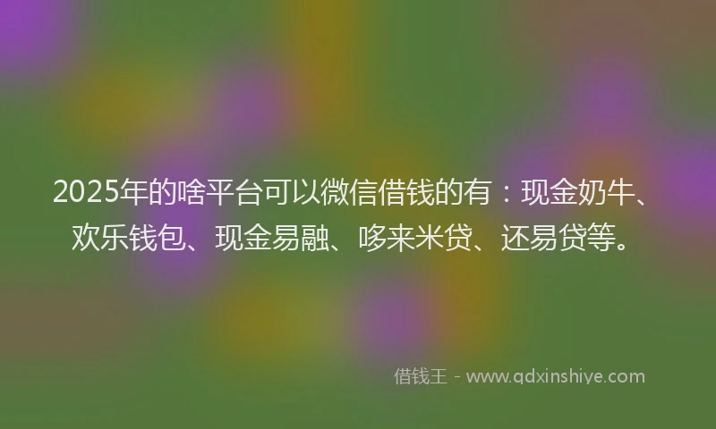 2025年的啥平台可以微信借钱的有：现金奶牛、欢乐钱包、现金易融、哆来米贷、还易贷等。