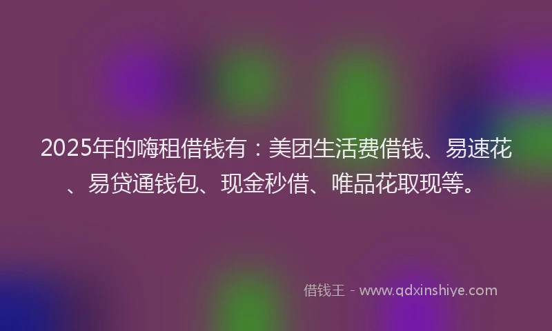 2025年的嗨租借钱有：美团生活费借钱、易速花、易贷通钱包、现金秒借、唯品花取现等。