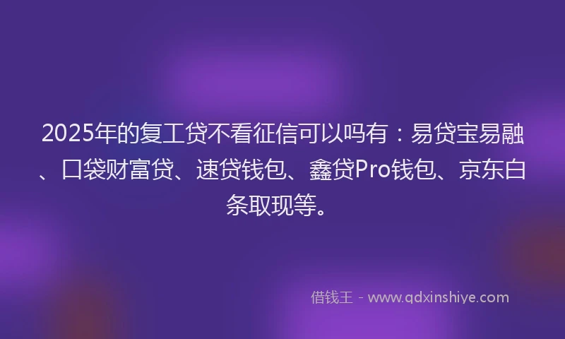 2025年的复工贷不看征信可以吗有：易贷宝易融、口袋财富贷、速贷钱包、鑫贷Pro钱包、京东白条取现等。