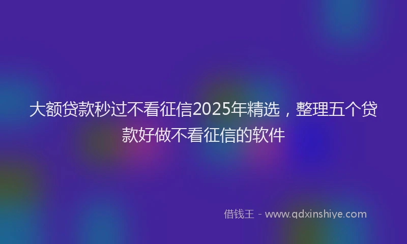 大额贷款秒过不看征信2025年精选，整理五个贷款好做不看征信的软件