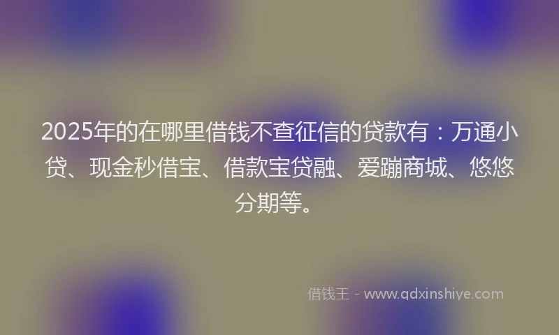 2025年的在哪里借钱不查征信的贷款有：万通小贷、现金秒借宝、借款宝贷融、爱蹦商城、悠悠分期等。