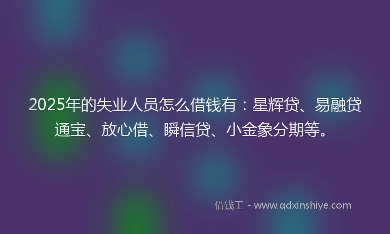 2025年的失业人员怎么借钱有：星辉贷、易融贷通宝、放心借、瞬信贷、小金象分期等。