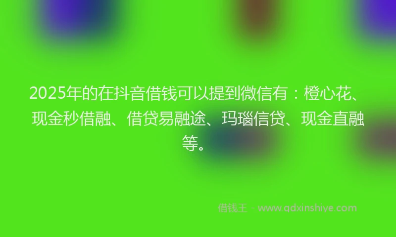 2025年的在抖音借钱可以提到微信有：橙心花、现金秒借融、借贷易融途、玛瑙信贷、现金直融等。
