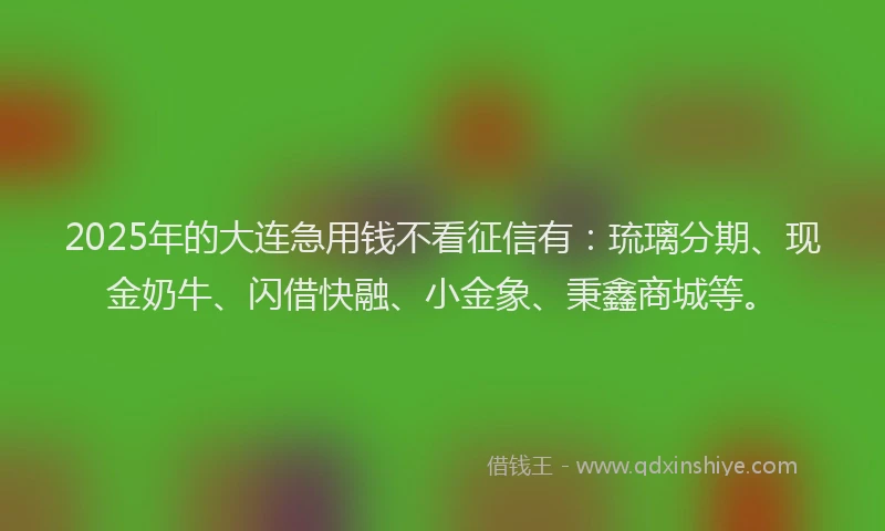 2025年的大连急用钱不看征信有：琉璃分期、现金奶牛、闪借快融、小金象、秉鑫商城等。